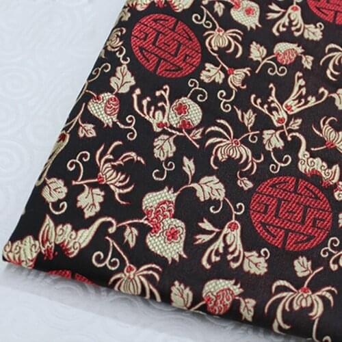 HLQON 75cm width brocade Tang suit black fabric for patchwork felt tissue telas bed sheet cheongsam dress coat children cloth