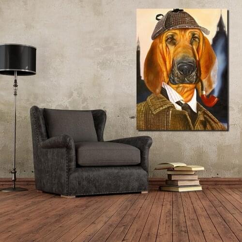 JQHYART Wall Picture Canvas Art Prints Sherlock-Dog Animal Oil Painting for Living Room Home Decor No Frame Posters