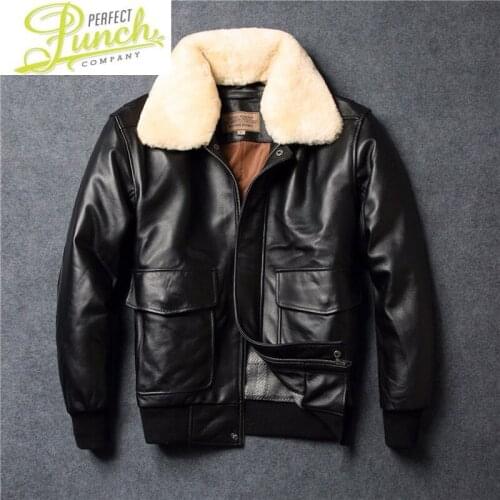 Real Vintage Genuine Men Sheepskin Leather Flight Short Mens Aviator Jacket Coat Veste Cuir Homme YY558