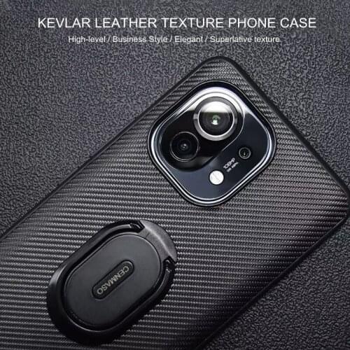 Carbon Fiber Texture Leather Case for Xiaomi Mi 11 Shockproof Cover with Magnetic Ring Holder