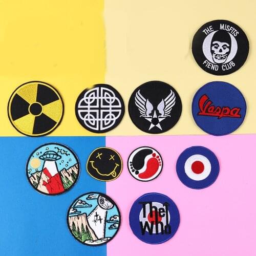 Circular landscape painting Punk Skull Patches For Clothing Iron On Clothes Patch Badges DIY Embroidered Jeans Patches