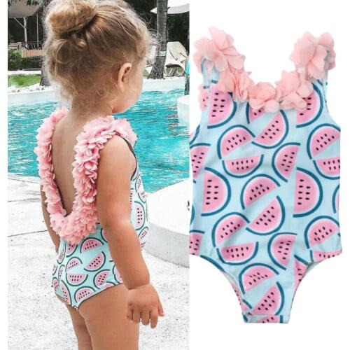Childrens Swimsuit Toddler Baby Sleeveless Watermelon Print Backless Flower Cute Swimwear Little Girl One-piece Swimsuit Summer