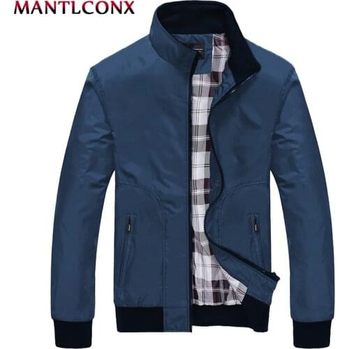 MANTLCONX Mens Jackets Autumn Casual Coats Solid Color Jacket Mens Windbreak Stand Collar Slim Jackets Male Bomber Jackets M-4XL