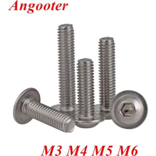 20pcs M3 M4 M5 M6 304 stainless steel Half Round Button Flange Head Screws with Washer Inner Hex Socket Allen Screw Bolts