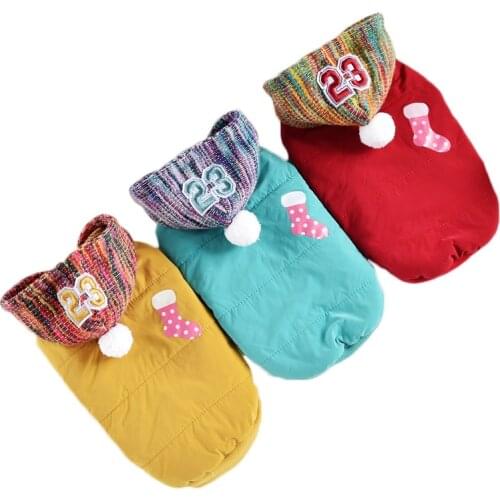 Cute Dots Stocking Christmas Hoodie Pet Coat Winter Warm Fur Lining Puppy Jacket XS XXXL Red Blue Yellow Ball Hat Design Apparel