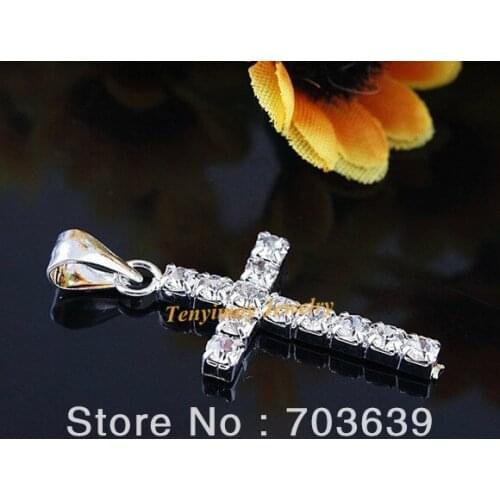 Fashion 25mm Silver Tone Crystal Cross Pendant Fit Necklace 24pcs/lot Free Shipping