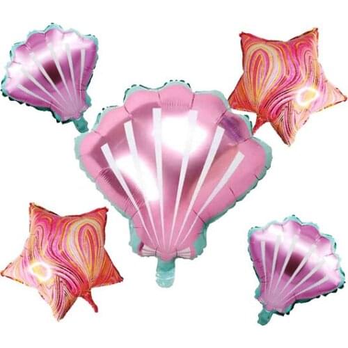 5pcs Sea Shells Foil Balloons Kit,1 pcs Huge Shell And 2 pcs Mini Shell & 2 pcs 18 Inch Agate Star Balloon Baby Shower Birthday