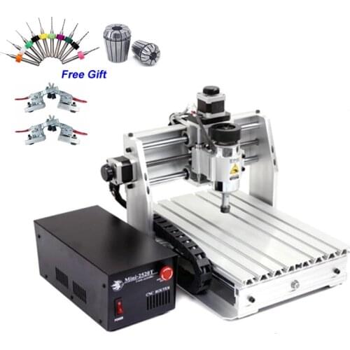 Mini Desktop CNC Router 2520T 3 Axis CNC Woodworking Milling Engraving Machine with CNC Clamp ER11 Collet and 10 pcs Drill Bits