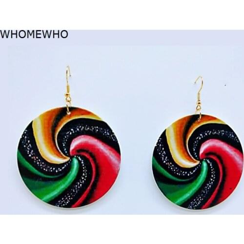 Unfinished Wood Round Africa Rainbow Lollipop Tribal Earrings Women Retro Wooden African Hiphop Jewelry Party Club Accessories