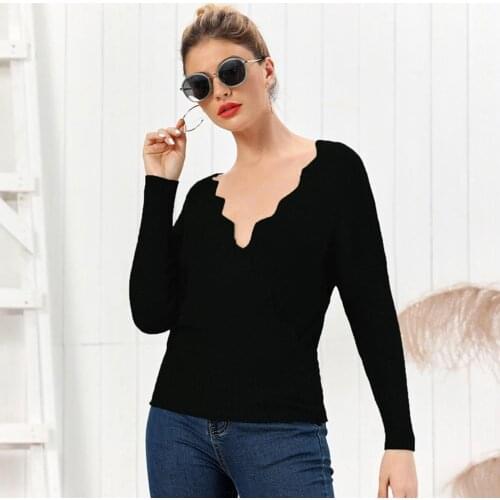 Dugujun New Women Deep Block Sweater Solid Color V-Neck Knitwear Long Sleeve Comfortable Pullover Casual Unique Charm Pretty Top
