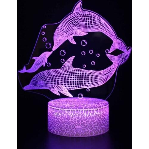 New Dolphin 3d Night Light Colorful Visual Stereo Touch Illusion Colorful Usb Star Night Lamp Bed Room Lamp Decoration