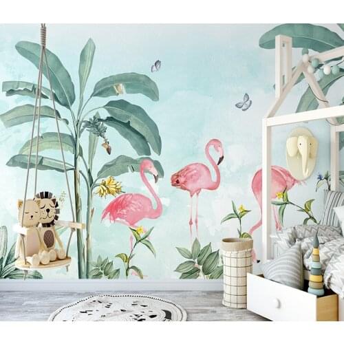 Custom background wallpaper Southeast Asian plant plantain flamingo living room bedroom background wallpaper 3d wallpaper mural