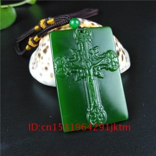 Necklace Jewelry Charm Hand Women Natural Jade Carved Jadeite Amulet Fashion Gifts Chinese Green Cross Men Pendant for