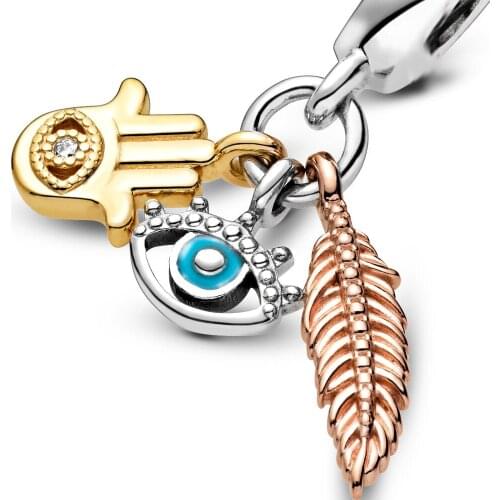 Fit Original Pan Bangle Women Hand Of Fatima Palm Pendant Rose Feather Evil Eye Charms for Bracelet Making Girl DIY Jewelry Bead