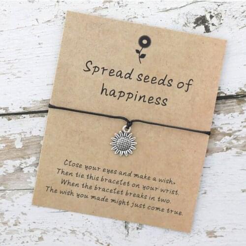 Happy Sunflower Wish Bracelet Adjustable Friendship Charm Yoga Bracelet Sunflower Charm for Women Men Girls Friendship
