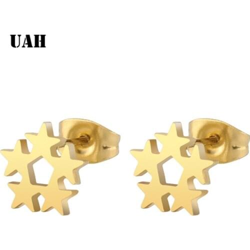 UAH Brincos Star Earrings Punk Stud Earring Black Earings Stainless Steel Earrings for Women Statement Jewelry Wholesale