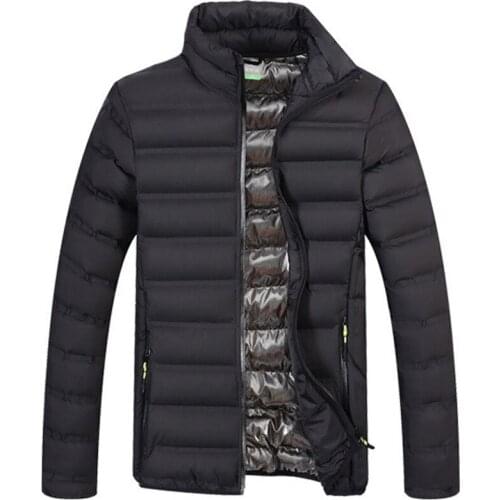 Autumn Winter Light Down Cotton Fashion Men Parkas Bomber Jacket Solid Color Casual Coat Male Zipper Outerwear Windbreaker