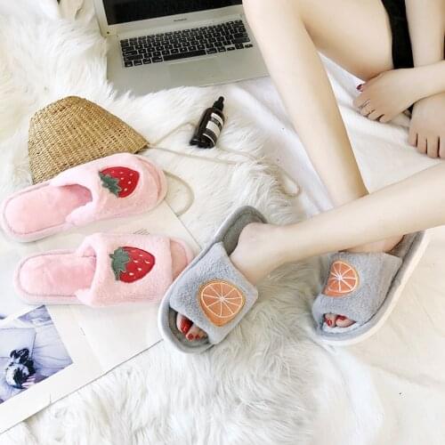 Fruit pineapple of autumnwinter new style one word wool slipper soft sister flat bottom candy color lives in slipper female