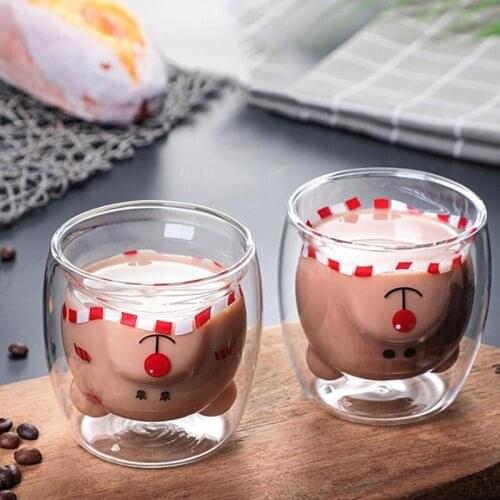 3D Double Layer Cute Panda Glass Transparent Beer Mug Heat-resistant Double Layer Coffee Cup Breakfast Milk Juice Christmas Cup
