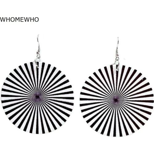WHOMEWHo 60cm Africa Nature Wood Black White Stripes Flowers Earrings Vintage Party African Afro Jewelry Wooden DIY Club Gift