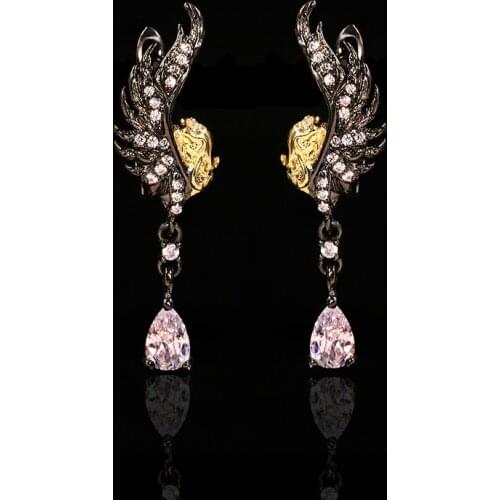 Womens Earrings Fashion Charm Black Wing Shape Micro-inlaid Zircon Earrings Earrings Specially Set For Women For Girlfriend