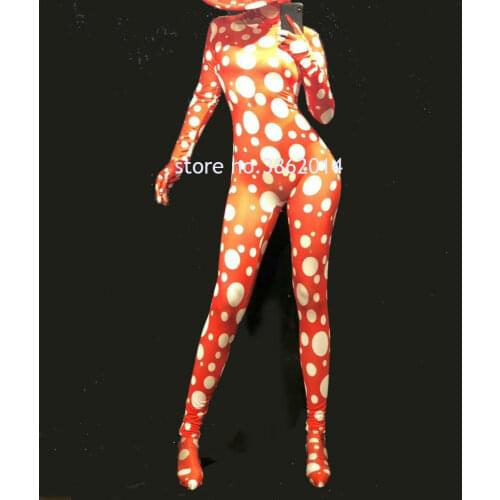 Women Lady Sexy Stage Dance Costume DJ Gogo Jumpsuit 3D Printed White Dot One Piece Bodysuit Halloween Rave Festival Clothing