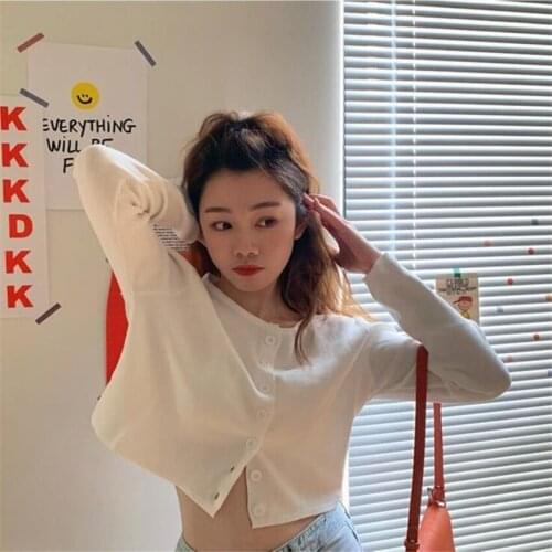ZHENZHI Korean O-neck short knitted shirt womens thin cardigan fashion sleeve sun protection short tops