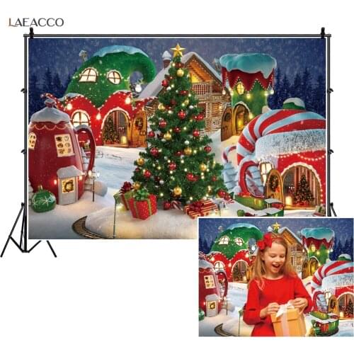 Winter Christmas Backdrops For Photography Dreamy World House Tree Baby Toys Party Portrait Photographic Background Photo Studio
