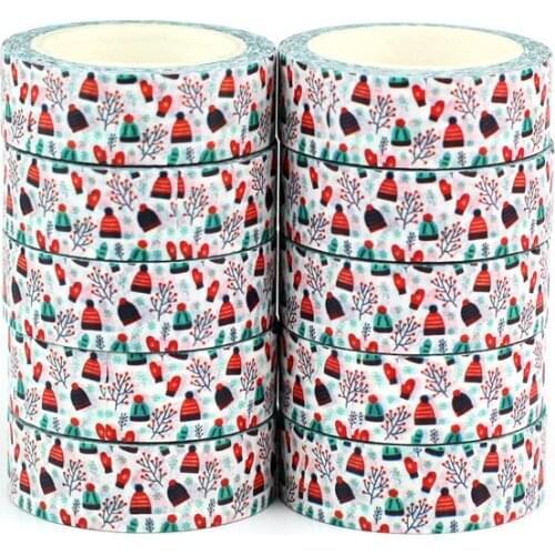 10pcs/lot Decorative Christmas hat gloves leaf Washi Tapes Scrapbooking Sticker Adhesive Masking Tape Kawaii Papeleria Wholesale