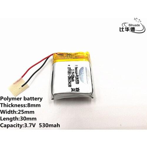 10pcs/lot Good Qulity 3.7V,530mAH,802530 Polymer lithium ion / Li-ion battery for TOY,POWER BANK,GPS,mp3,mp4