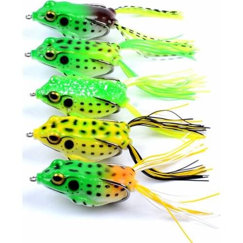 100pcs 6cm 14g Artificial Soft Cork Bait Japan Fishing Bait Pike Frog Lure High Hooks Topwater Ray Frog Fishing Bait