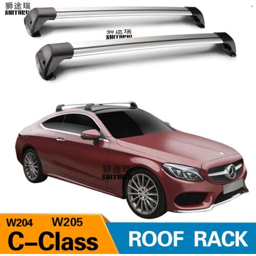 2 pcs For Mercedes-Benz C-Class W205 W204 2007+ roof bar car special aluminum alloy belt lock Led shooting RACK CORSS rack 2018