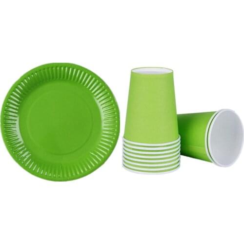 20pcs Green Solid Color Plates Cups Tablewares Sets Wedding Decorations Party Supplies Baby Shower Happy Birthday Party For Kids
