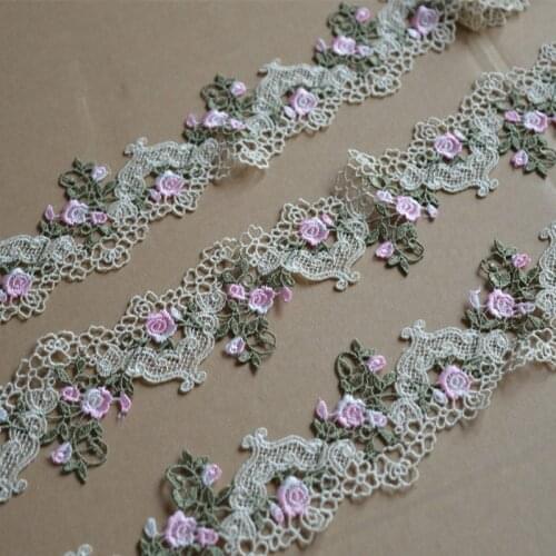 5Yards Yellow Hollow Mesh Pink,Green Flower 6.5cm Wide Venise Wedding Lace Trim Embroidered For Lingerie DIY Crafts Material