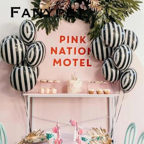 50pcs/lot 18inch black and white striped checkerboard round fashion birthday decoration eid party weeding white foil balloons