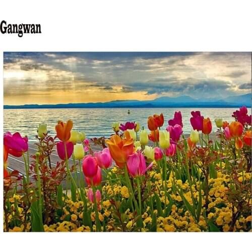Diamond Painting Flower sea Cross Stitch Kit Diamond Embroidery Full Set tulip Flowers Rhinestone Picture Diamond Mosaic Sticker