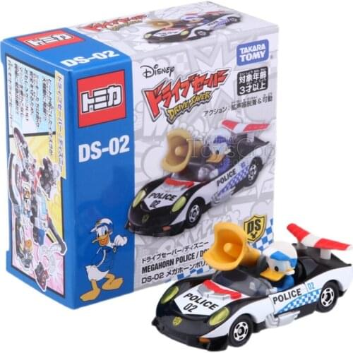 Tomy Cars DS Donald Duck Mickey Minnie Retro Goofy Police Car Valentines Day Alloy Car Model Toys Scene Props
