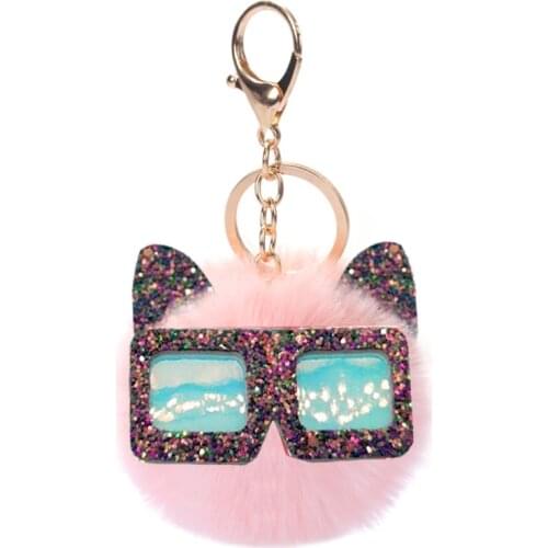 New Lovely Owl Keychain Imitation Rabbit Hair Pompon Bowknot Small Starfish Women Bag Charm Accessories Car Key Pendant Keyring