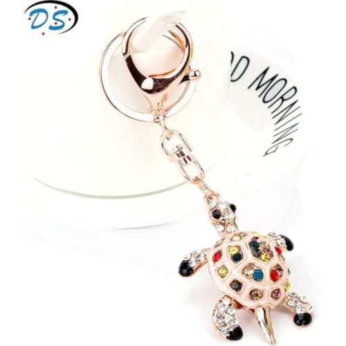 Cute Tortoise Key Chain Rhinestone Car Keychain Women Handbags Key Rings Bags Pendant Key Fob Fashion Jewelry