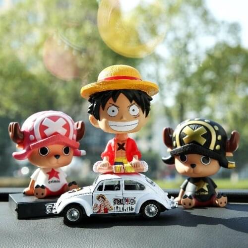 Kawaii Cute 11cm One Piece Luffy Shaking Head Car Decoration Toy Zoro Chopper Plastic Action Figure Doll Xmas Gifts