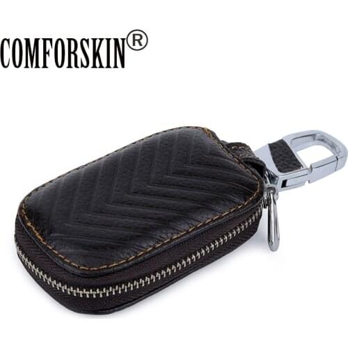 COMFORSKIN Brand Designer Geometric Key wallet New Arrivals Multi-function Key Case For Car Guaranteed Cowhide Unisex Key Holder
