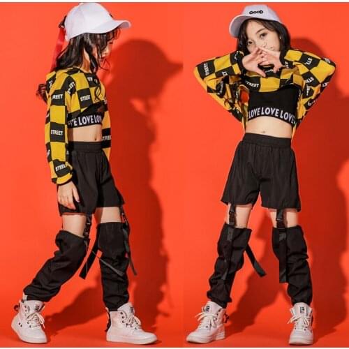 Children Jazz dance Hoodies Sweatshirt Top Crop Hollow Pants Hip Hop Clothing Girls Jazz Dance Costume Ballroom Clothes Wear