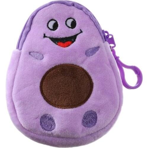Q1QA Lovely Cartoon Avocado Plush Coin Purse Wallet Funny Expression Embroidery Soft Headset Small Pouch Zipper Storage Pocket