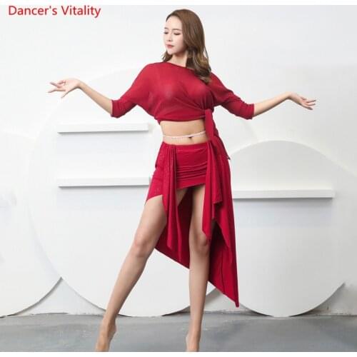 Belly Dance New Suits Practice Clothes Female Adult Silver Wire Top And Skirt Professional Performance Training Clothing