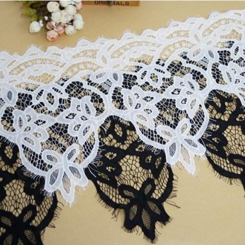 3M Latest French Chantilly Tulle Eyelash Lace Trim Floral Scalloped Edge In Black/White For Wedding, Shower, Dress Hem