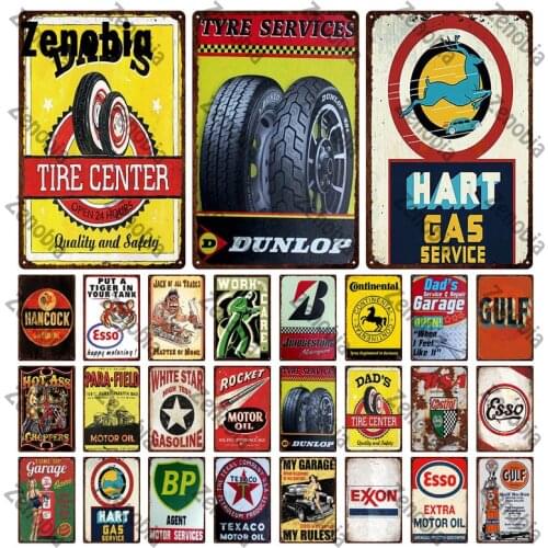 Metal Poster Tire Center Classic Motor Oil Vintage Metal Painting Decorative Tin Sign Wall Plaque for Bar Pub Garage Decoration