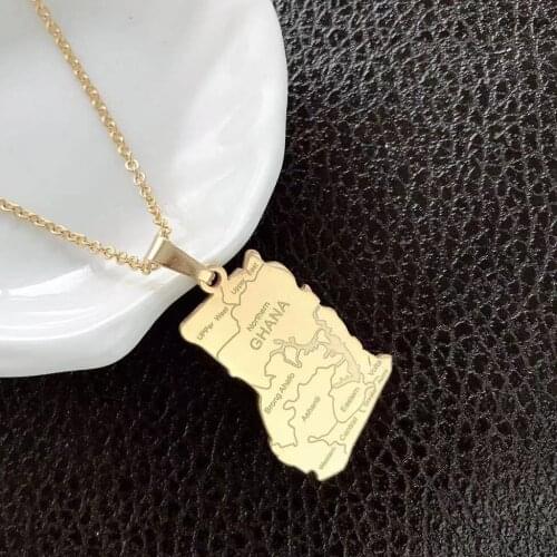 Fashion Charm Country Necklace Ghana Map Pendant Necklace Stainless Steel Long Chain Necklae Unisex jewelry for party gift