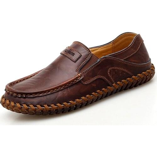 Fashion Men Casual Leather Shoes Quality Split Leather Handmade Loafers Mens Shoes Moccasins Driving Shoes Men Plus Size Flats