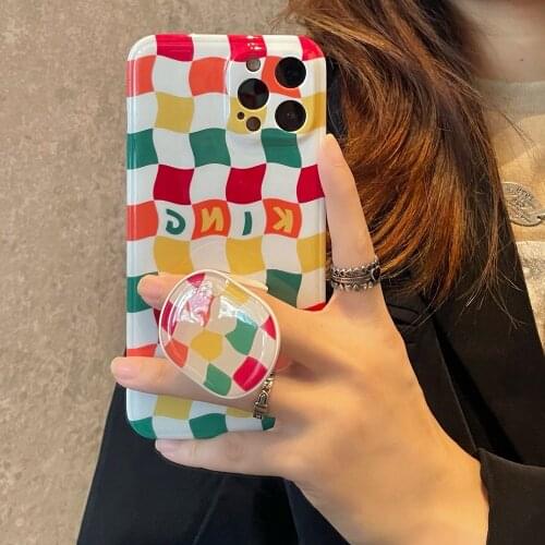 Tobebest Color Plaid Stand Phone Cases for iPhone 12 Pro Max 11 X XS Max XR 7 8Plus 12mini Soft IMD Shell Cover