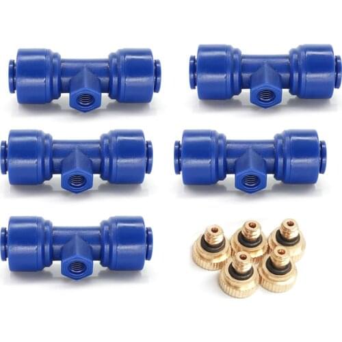 HEMAN DIY Misting Kit 1/4'' Pipe Quick Connector include 5pcs Nozzles 5pcs Tee Connector for Patio Misting Cooling System